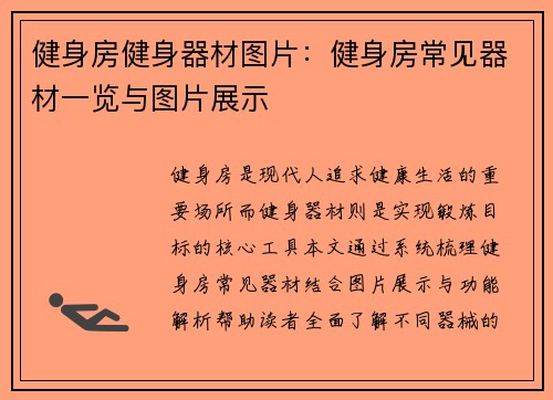 健身房健身器材图片：健身房常见器材一览与图片展示